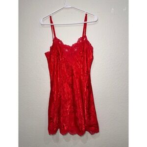 Vintage Victorias Secret Red Satin Lace Trim Chemise Slip Dress Vintage Gold Tag